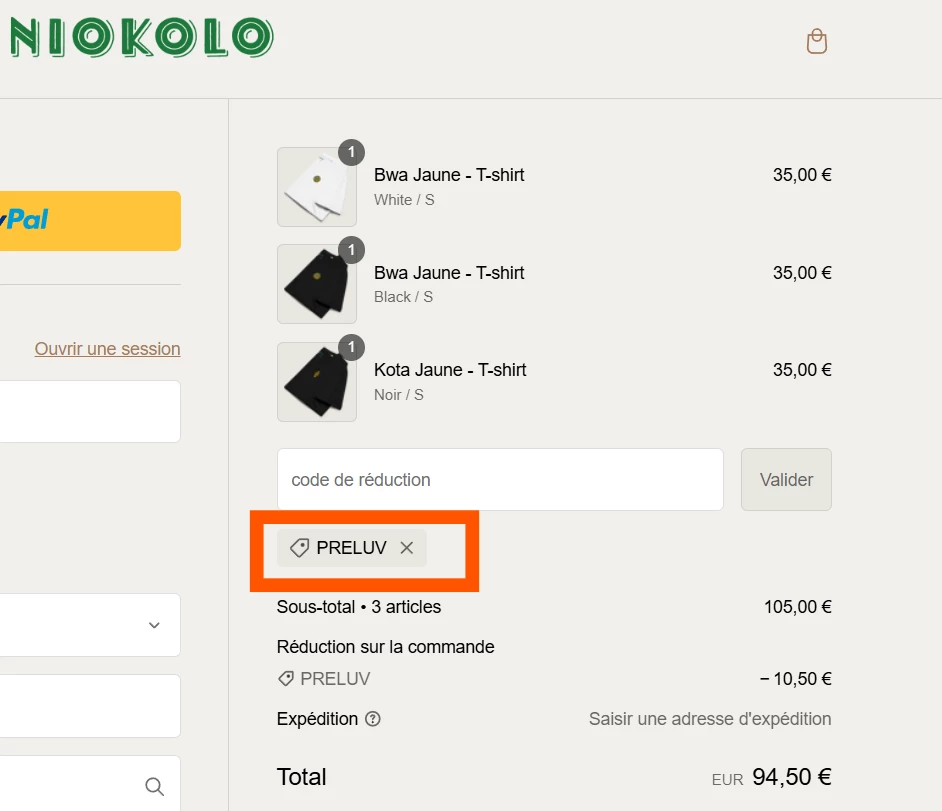 Niokolo verified Coupon code PRELUV